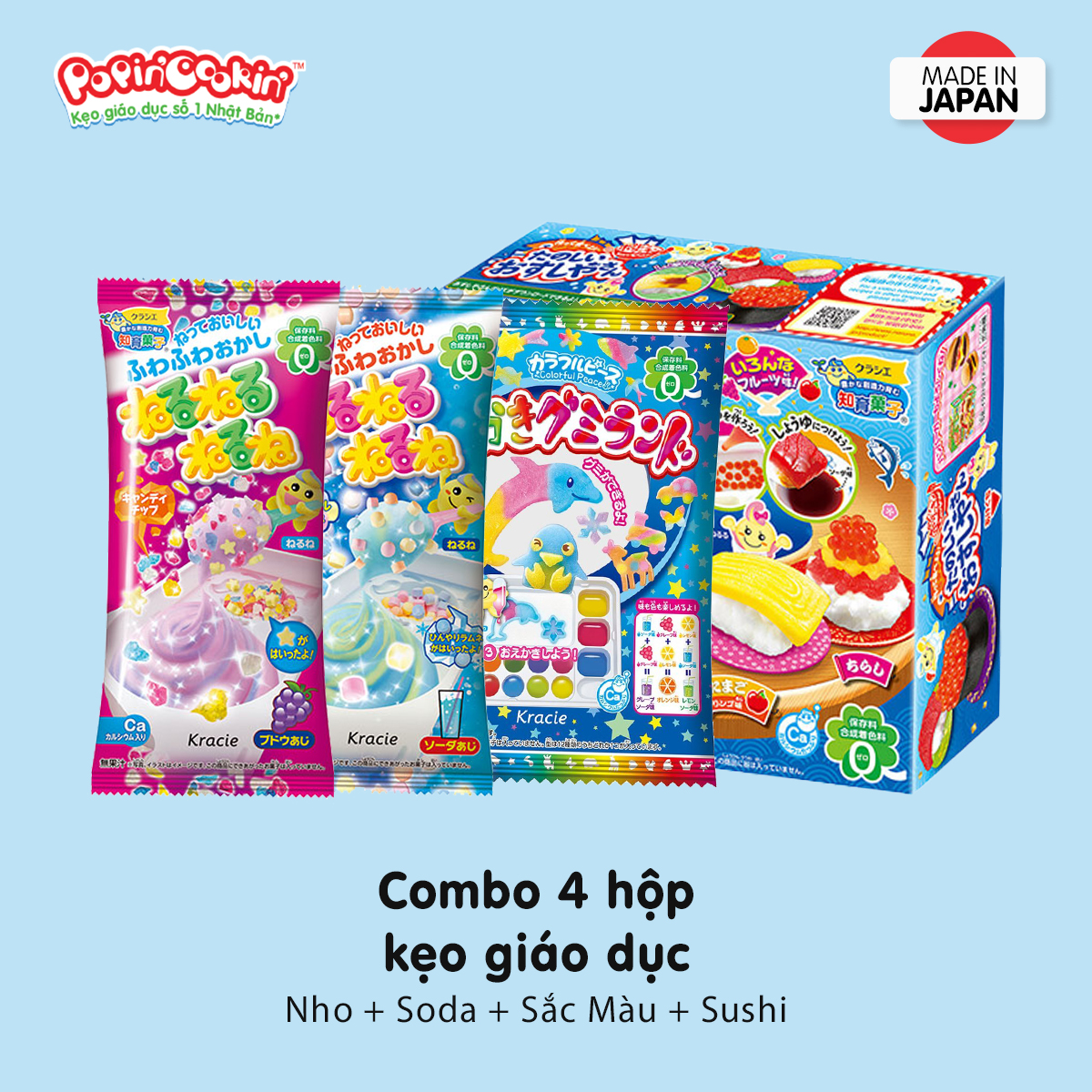 Combo 4 hộp kẹo sáng tạo Popin Cookin đồ chơi ăn được gồm : Thế Giới Sắc Màu + 3 hộp kẹo tự chọn chính hãng