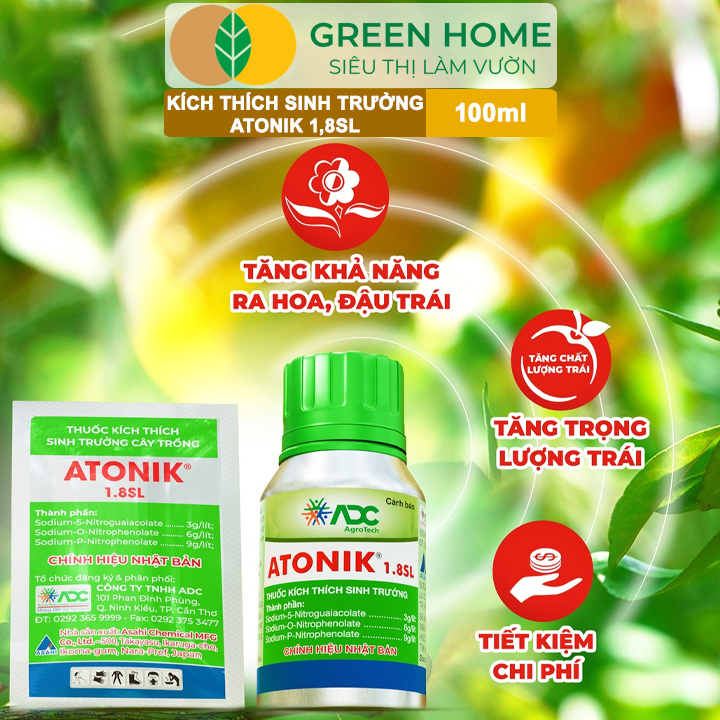 Phân Bón Lá Atonik 1.8SL GreenHome, Chai 100ml, Kích Rễ Mạnh, Bung Chồi Nhanh, Tăng Đậu Trái