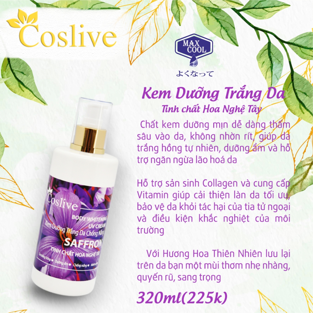 Combo Kem Dưỡng Trắng Da Toàn Thân Chống Nắng Ngày - Đêm Coslive 320ml ( 320ml x 2 )