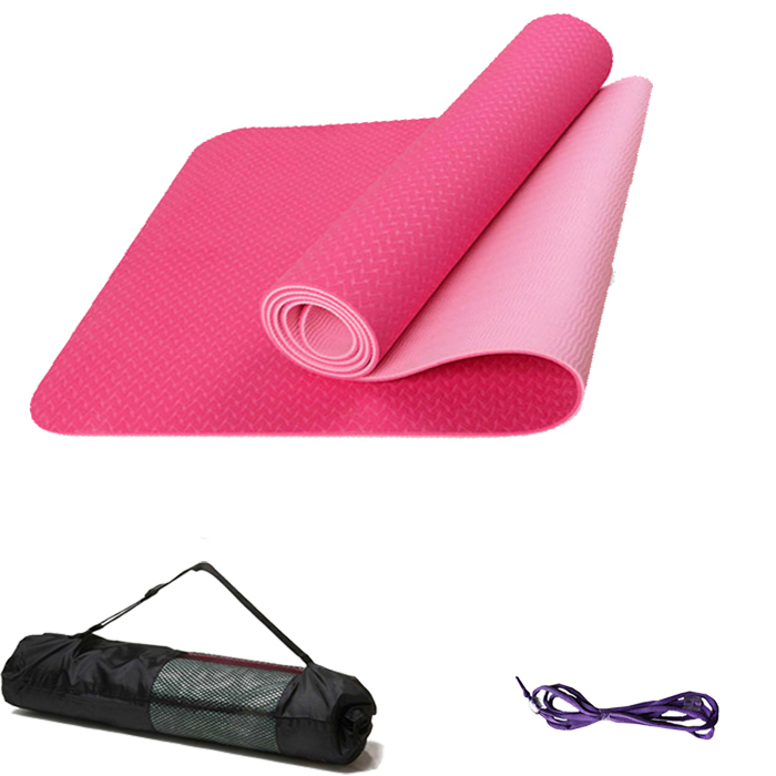 Thảm Tập Yoga, Tập Gym 8mm 2 Lớp Không Mùi + Túi Đựng Thảm + Dây Buộc Thảm Chính Hãng HUY BẠT - Giao Ngẫu Nhiên.