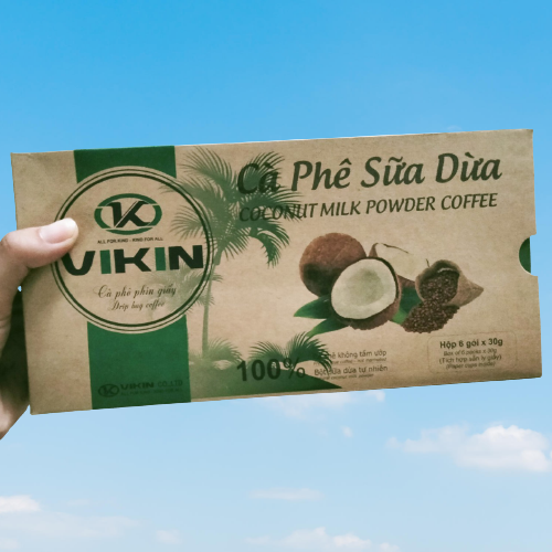 Cà Phê Sữa Dừa Phin Giấy VIKIN, hộp 6 gói Chuẩn Gu từ cà phê hạt.