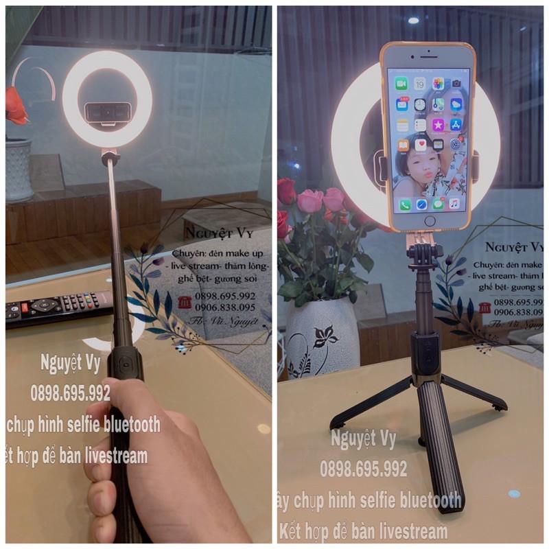 Cây selfie livestream, chụp hình giá đỡ 3 chân có đèn bluetooth