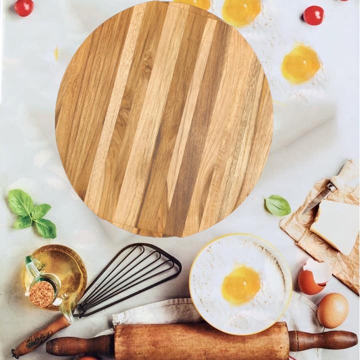 Thớt gỗ teak hình tròn có viền cầm R- 27 cm giá rẻ - Wood Cutting Boards Hàng Xuất Khẩu Châu Âu