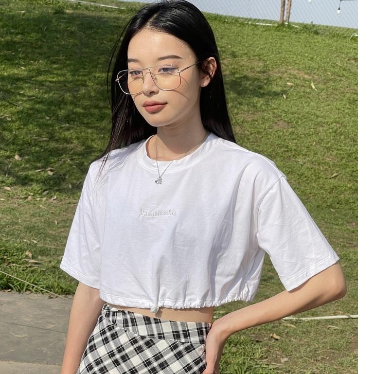 Áo croptop thêu chữ,chất cotton co dãn, mềm mát thích hợp đi chơi, KUCR01