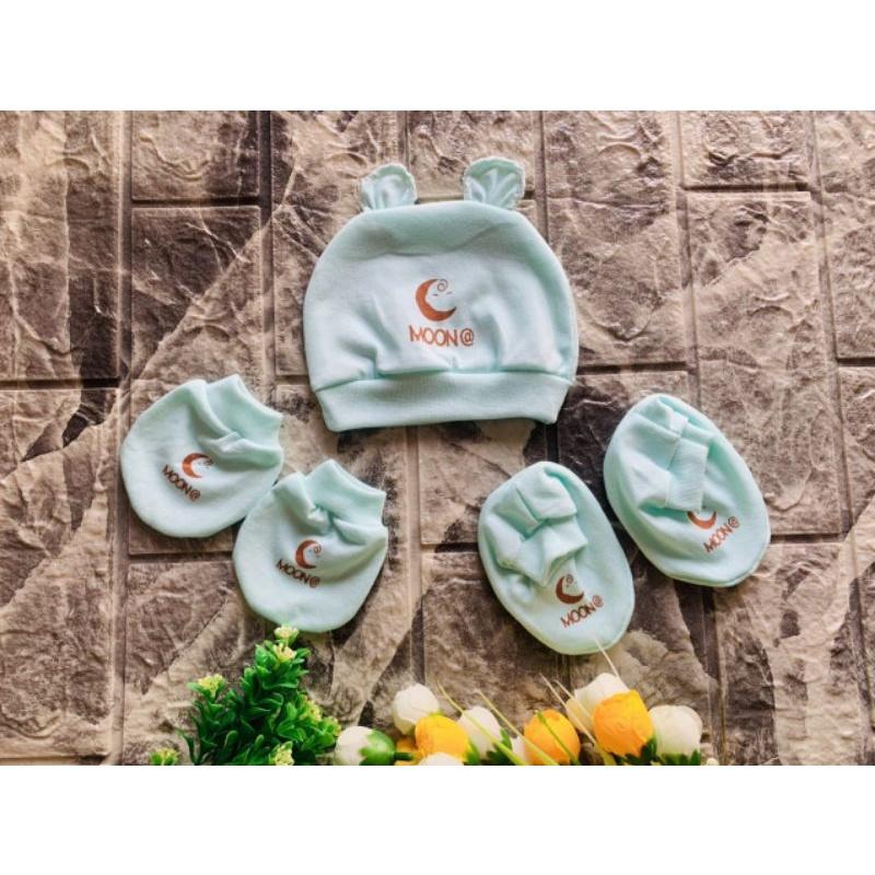 Set mũ + bao tay + bao chân sơ sinh chất cotton đẹp