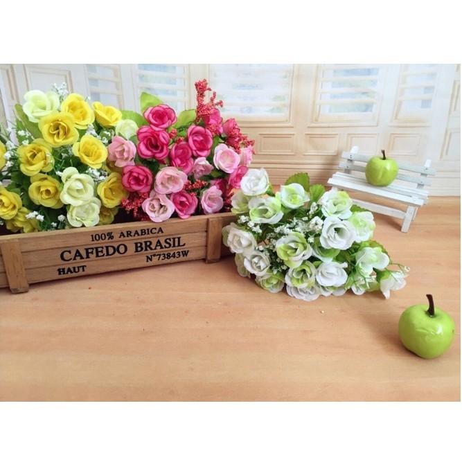 Cành hoa hồng kim cương 7 nhánh trang trí