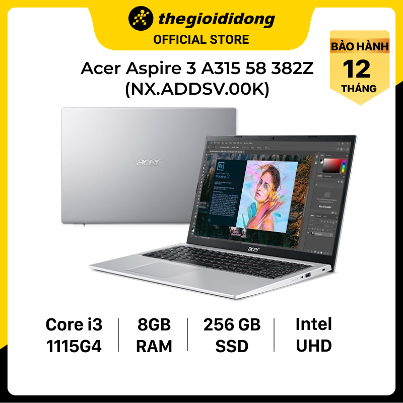 Laptop Acer Aspire 3 A315 58 382Z i3 1115G4/8GB/256GB/15.6&quot;F/Win11/(NX.ADDSV.00K)/Bạc - Hàng chính hãng