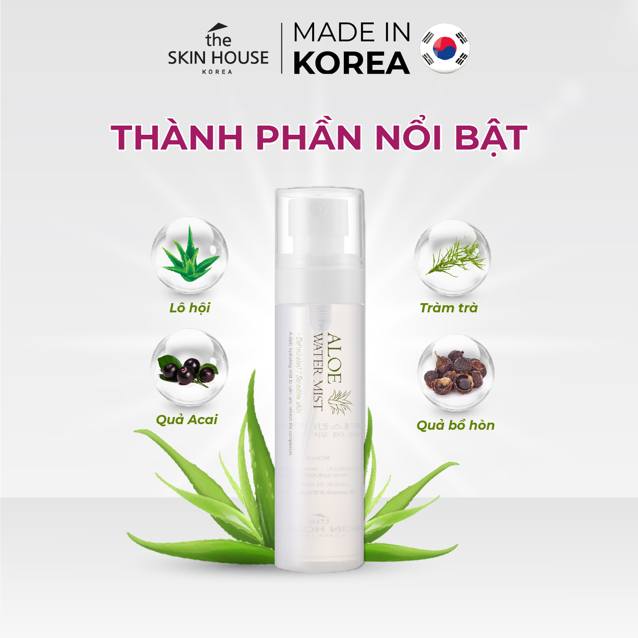 Nước xịt khoáng lô hội giúp làm dịu và mát da THE SKIN HOUSE