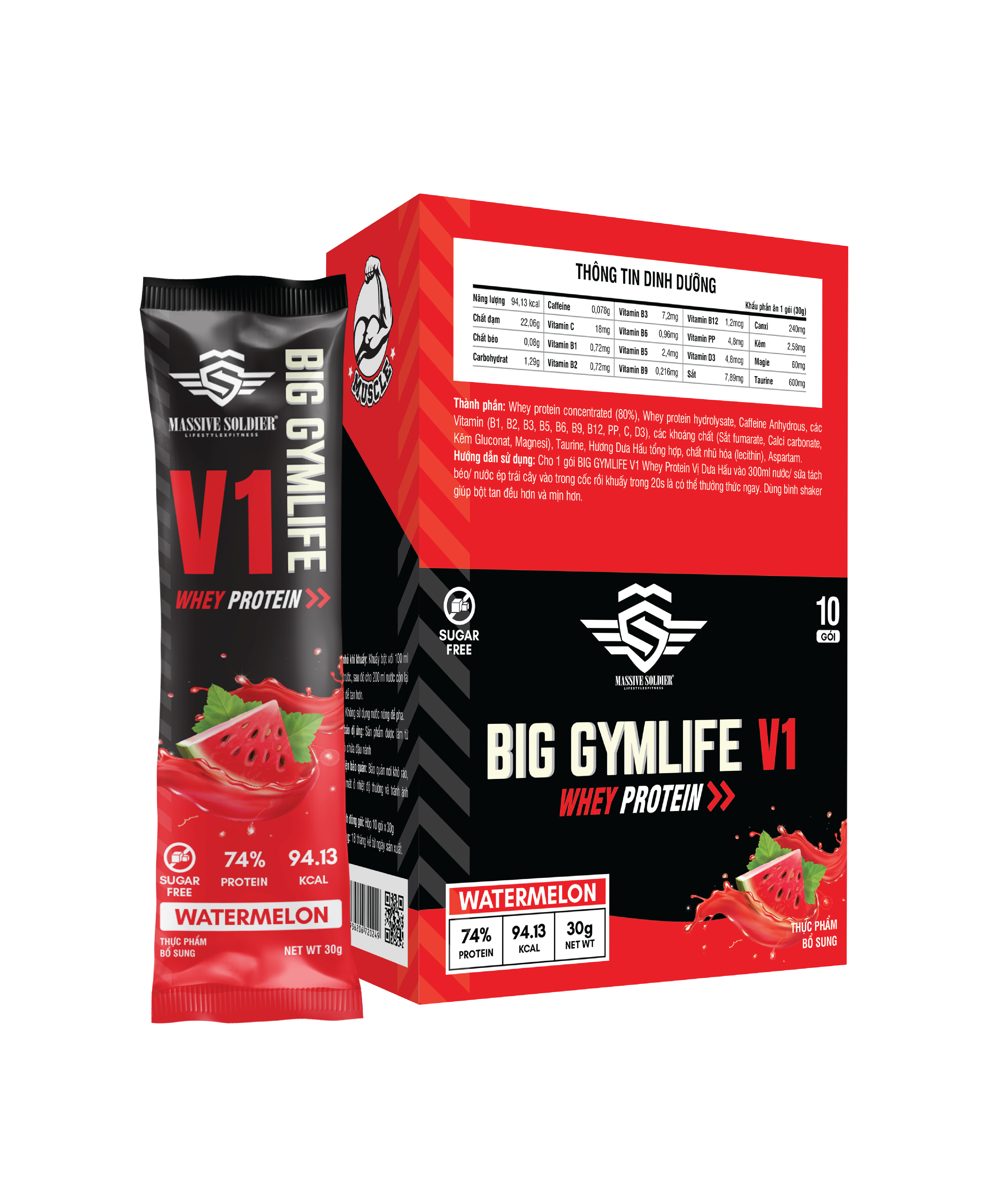Bột Whey Protein BIG GYMLIFE V1 WATERMELON Bảo Long (Hộp 10 gói x 30g) - Hàng Chính Hãng
