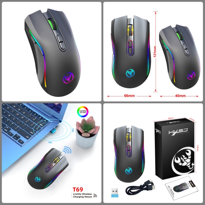 Chuột Led Không Dây sạc T69 Gaming Mouse Type C