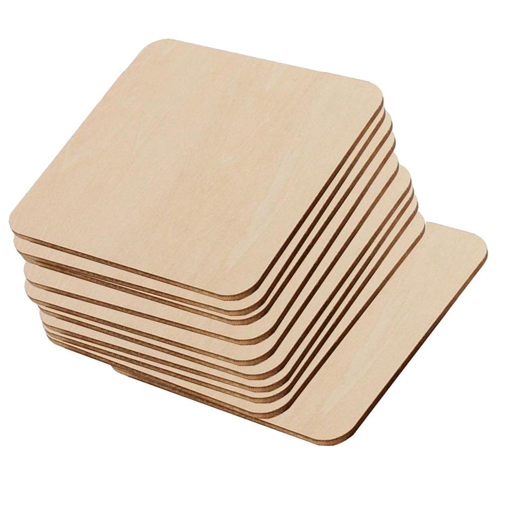 10Pcs/Set Unfinished Wood Cutouts Square Wooden Pieces Blank For Crafts