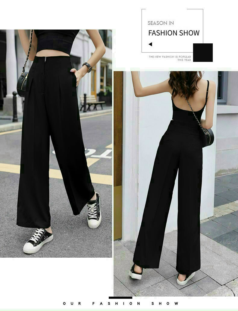 Quần Ống Rộng Cạp Cao Khoá giữa ,Quần Culottes Lưng Cao Dáng Suông Sang Trọng