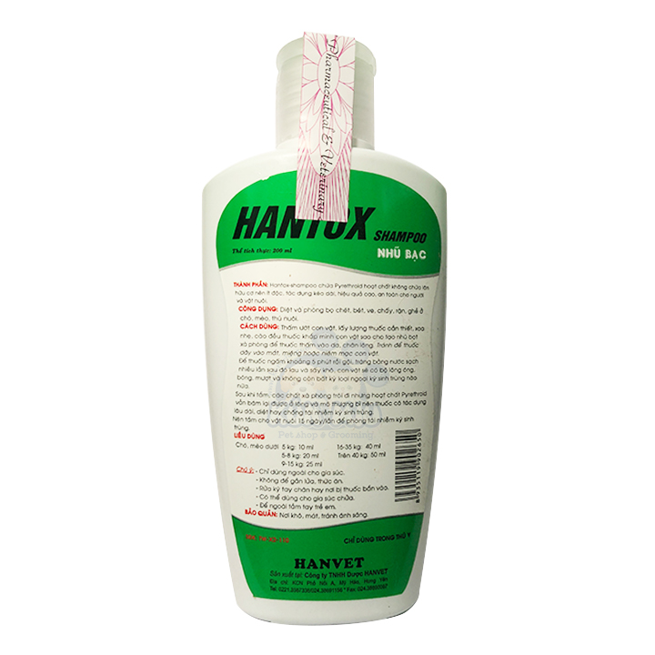 Sữa tắm Hantox Shampoo Xanh Nhũ Bạc 200ml Sữa tắm trị ve rận bọ chét an toàn với chó con và mèo con