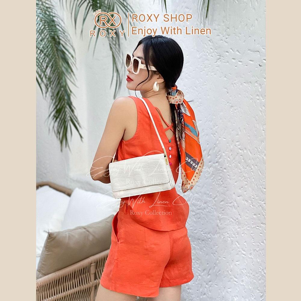 Bộ Linen Đùi Sát Nách Thiết Kế Dây Chéo Sau Kết Hợp Nút Màu