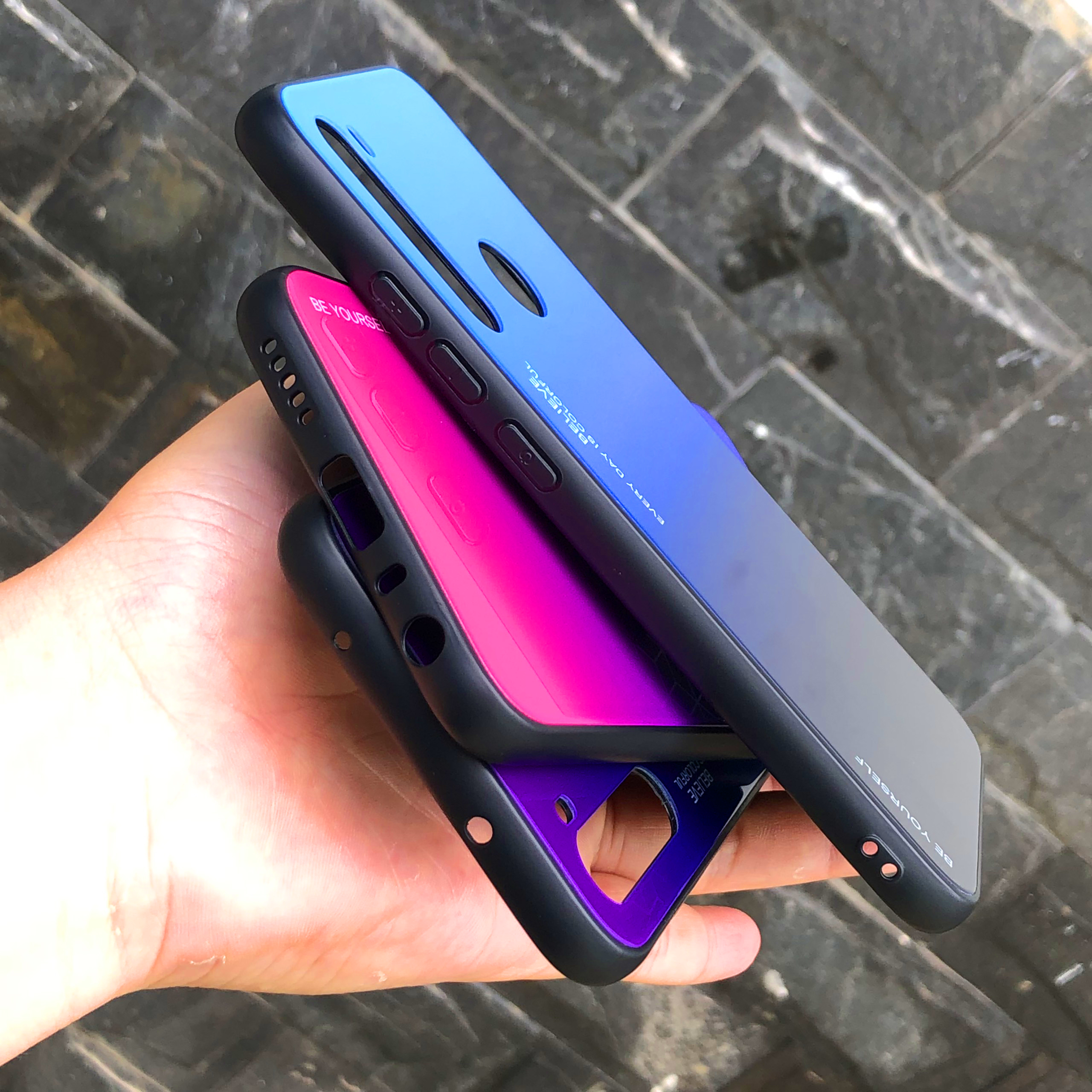 Ốp lưng dùng cho Xiaomi Redmi Note 8 gương cứng 2 màu Gradient Ver 2 , viền TPU dẻo đen