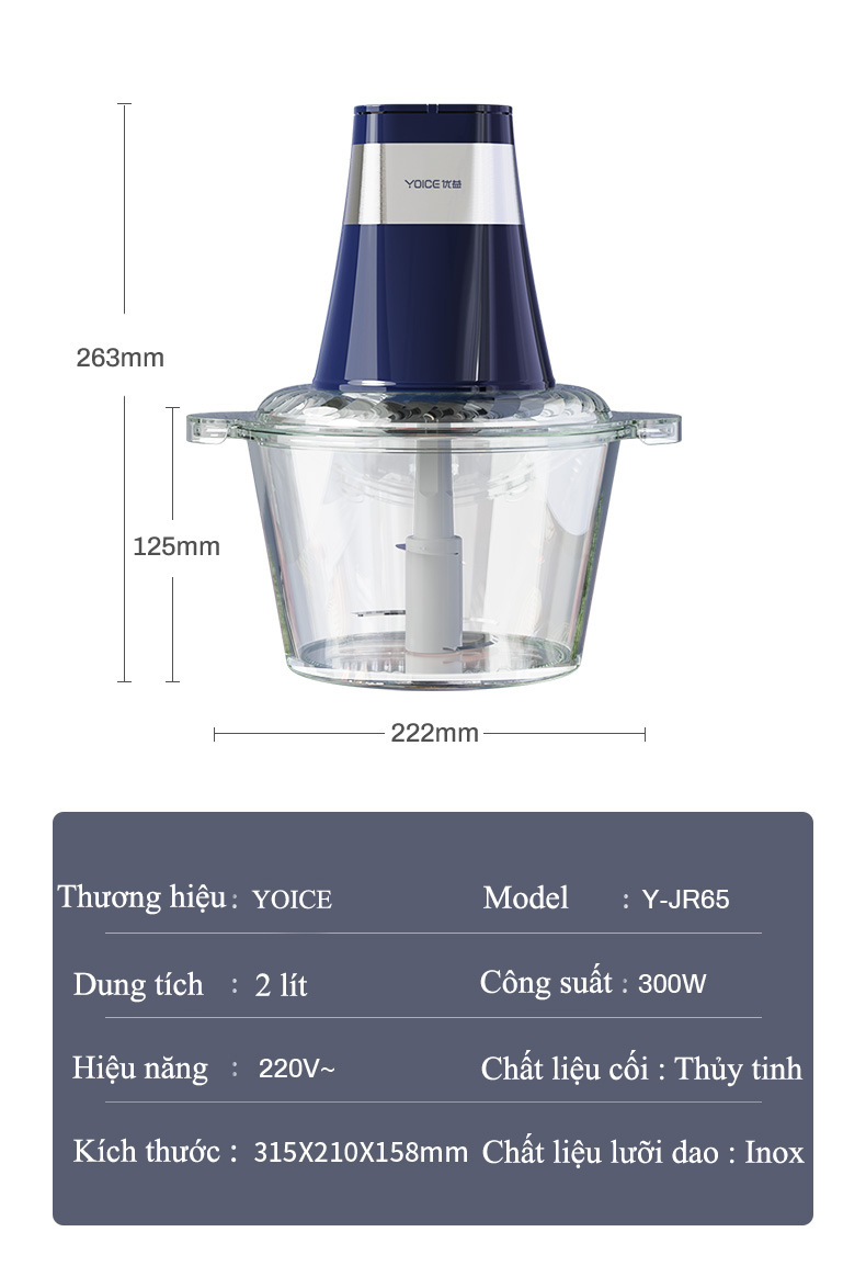 Máy Xay Thịt 2 Lưỡi Kép Yoice Y-JR65 (2L) - Hàng chính hãng