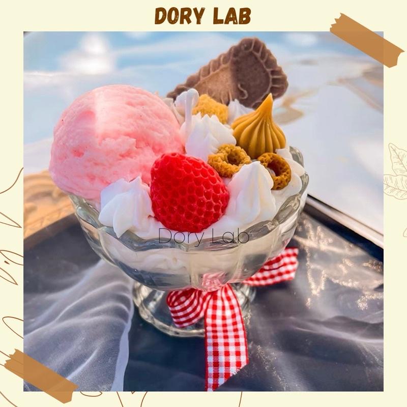 Nến Thơm Ly Kem Dâu Tây Nhiều Topping Không Khói Handmade, Phụ Kiện Decor - Dory Lab