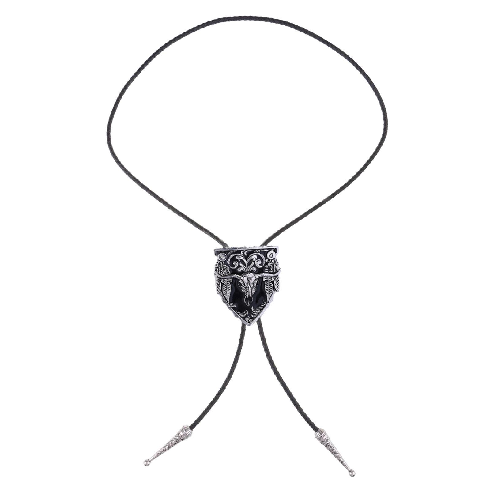 Mens Bolo Tie Necklace Pendant Fancy Charm Jewelry Fashion Accessory Black