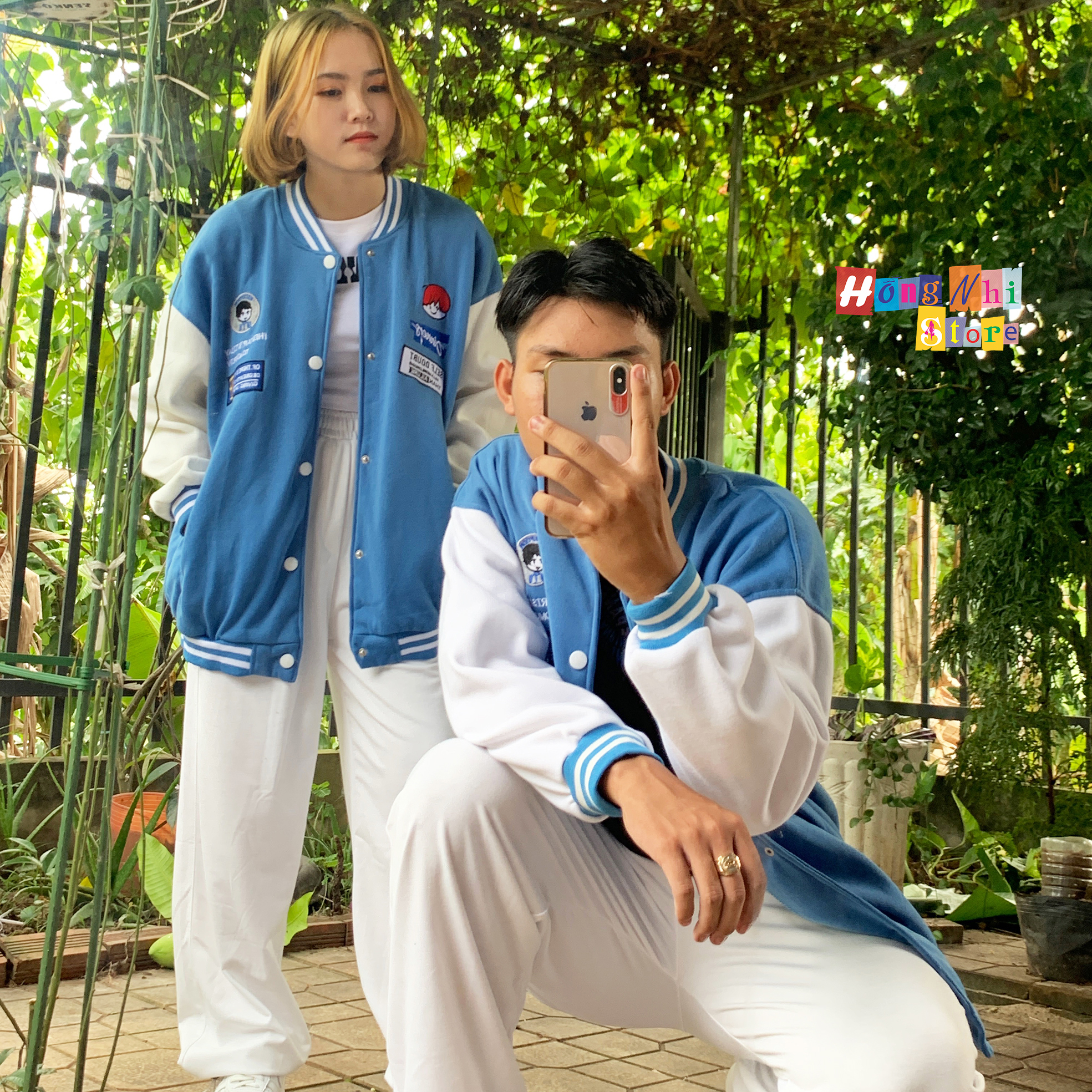 Áo Khoác Bomber Thêu Hình Cô Bé Cậu Bé Ulzzang Unisex Dáng Rộng Nam Nữ - MM