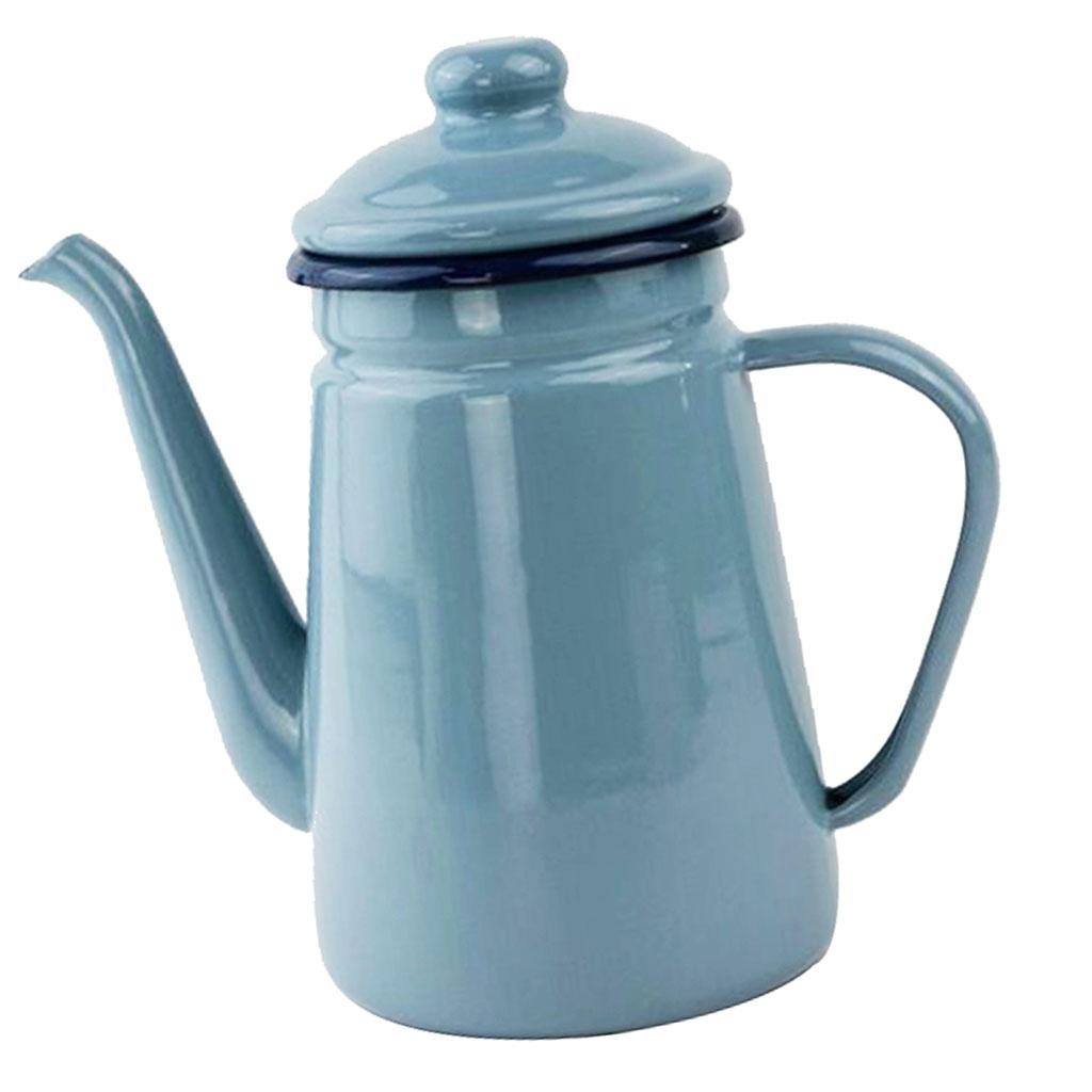 2xEnamel Teapot Loose Tea Leaf Tea Pot Pour Over Coffee Tea Pot Kettle 1L