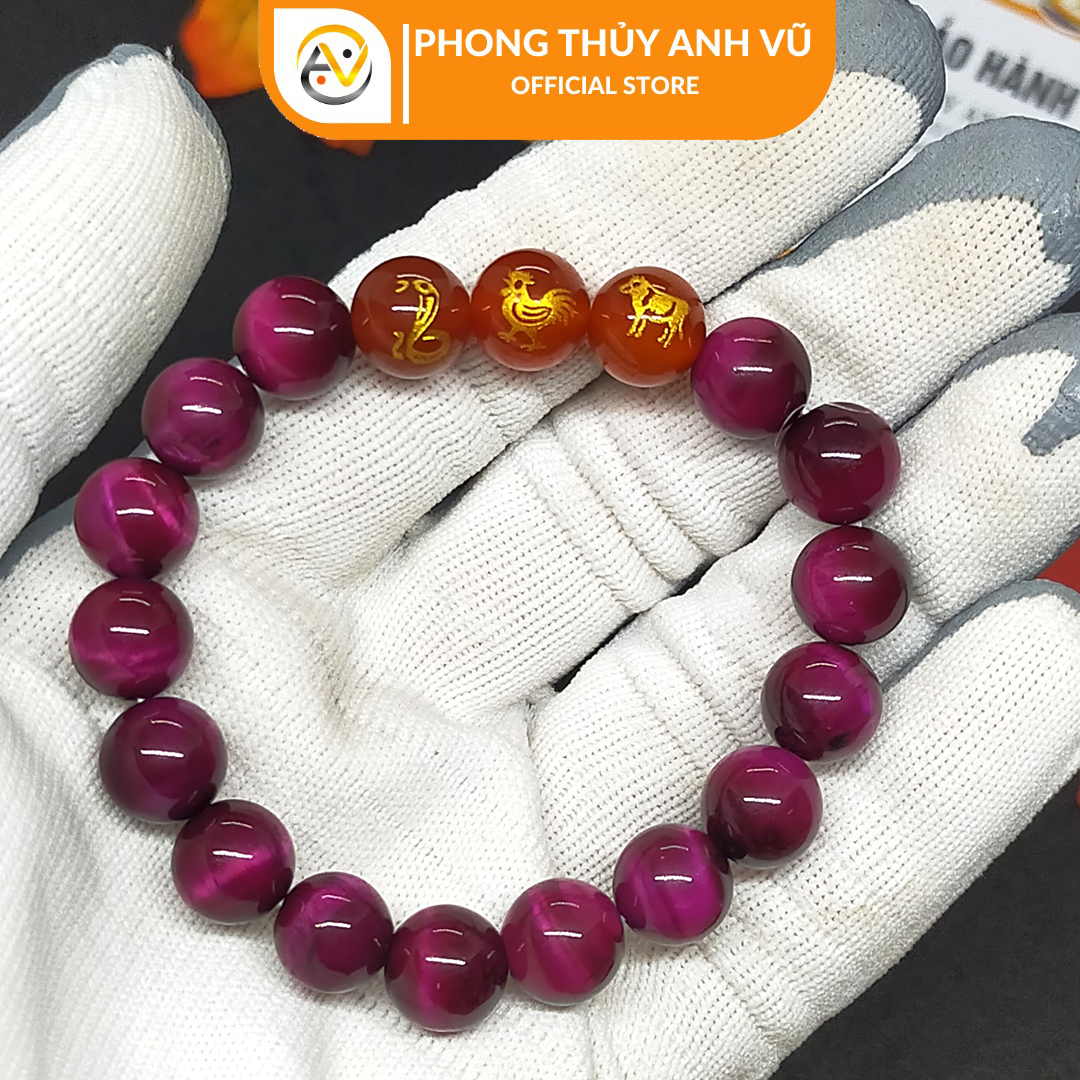 Vòng phong thủy may mắn tam hợp tỵ dậu sửu đã khai quang - chất liệu đá mắt hổ tự nhiên - size 8 10ly cho nữ - may mắn tài lộc - Vòng Tam Hợp Anh Vũ