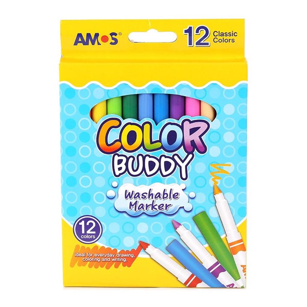 Bộ bút dạ nhập khẩu Hàn Quốc Amos Color Buddy Long 10/12 màu CM10P-M/CM12P-L