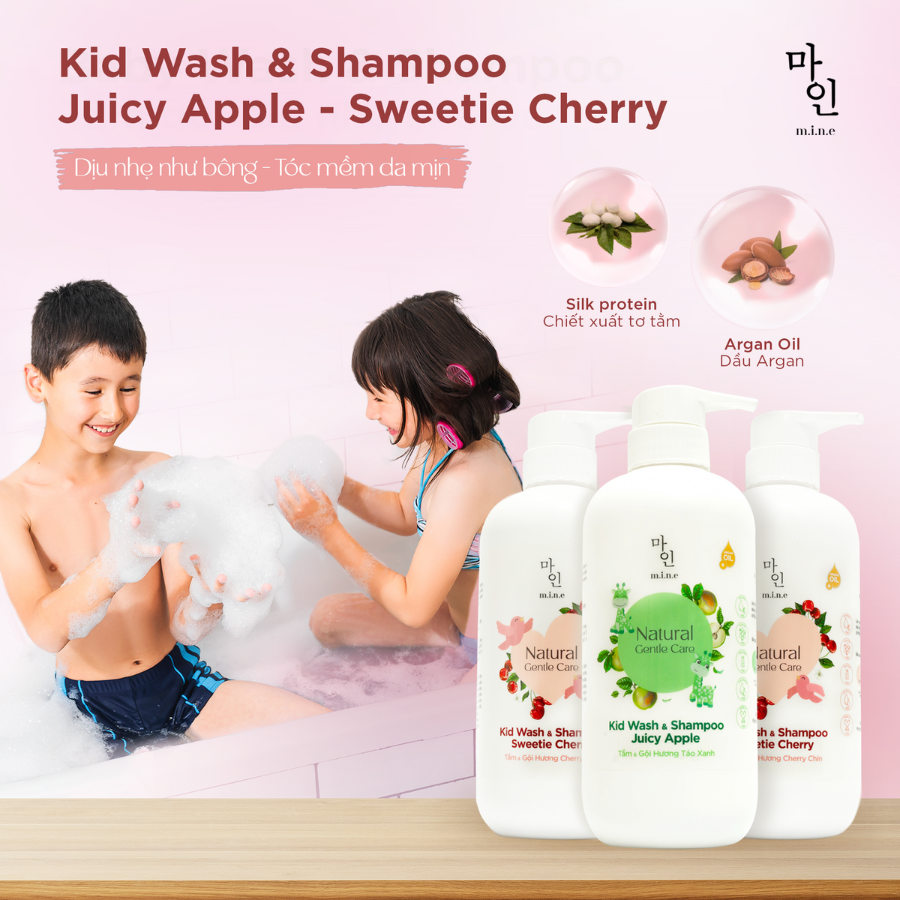 Sữa Tắm &amp; Gội Hương Cherry Chín cho bé MINE - Kid Wash &amp; Shampoo Sweetie Cherry