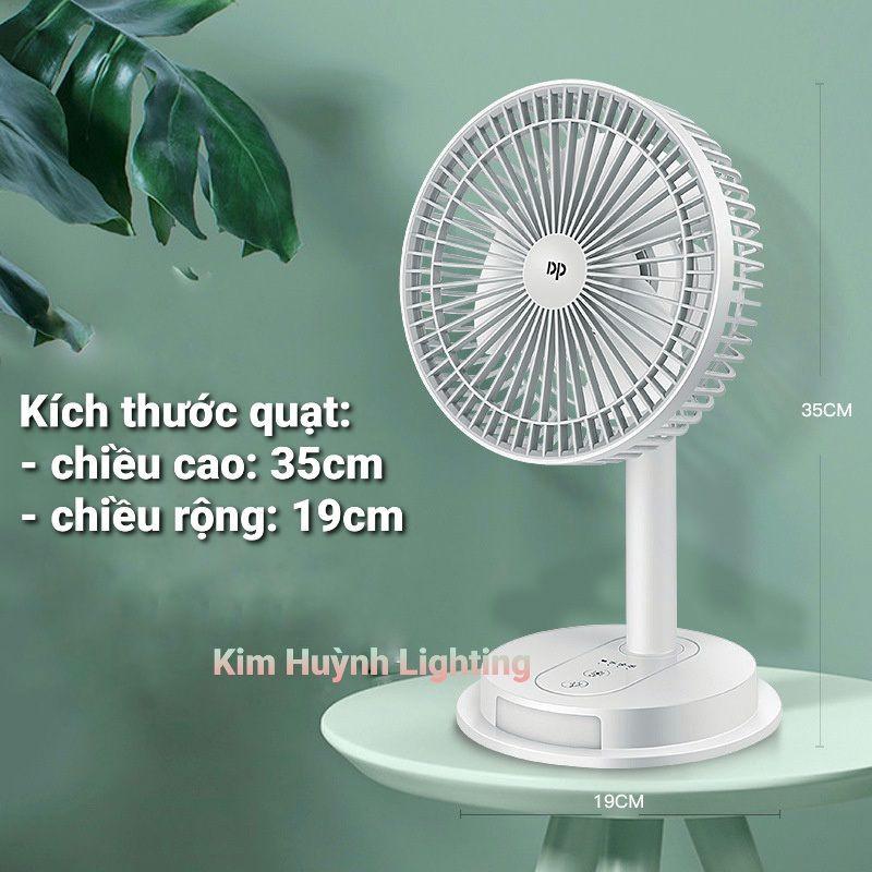 Quạt sạc DP-7627 loại lớn tích hợp đèn led