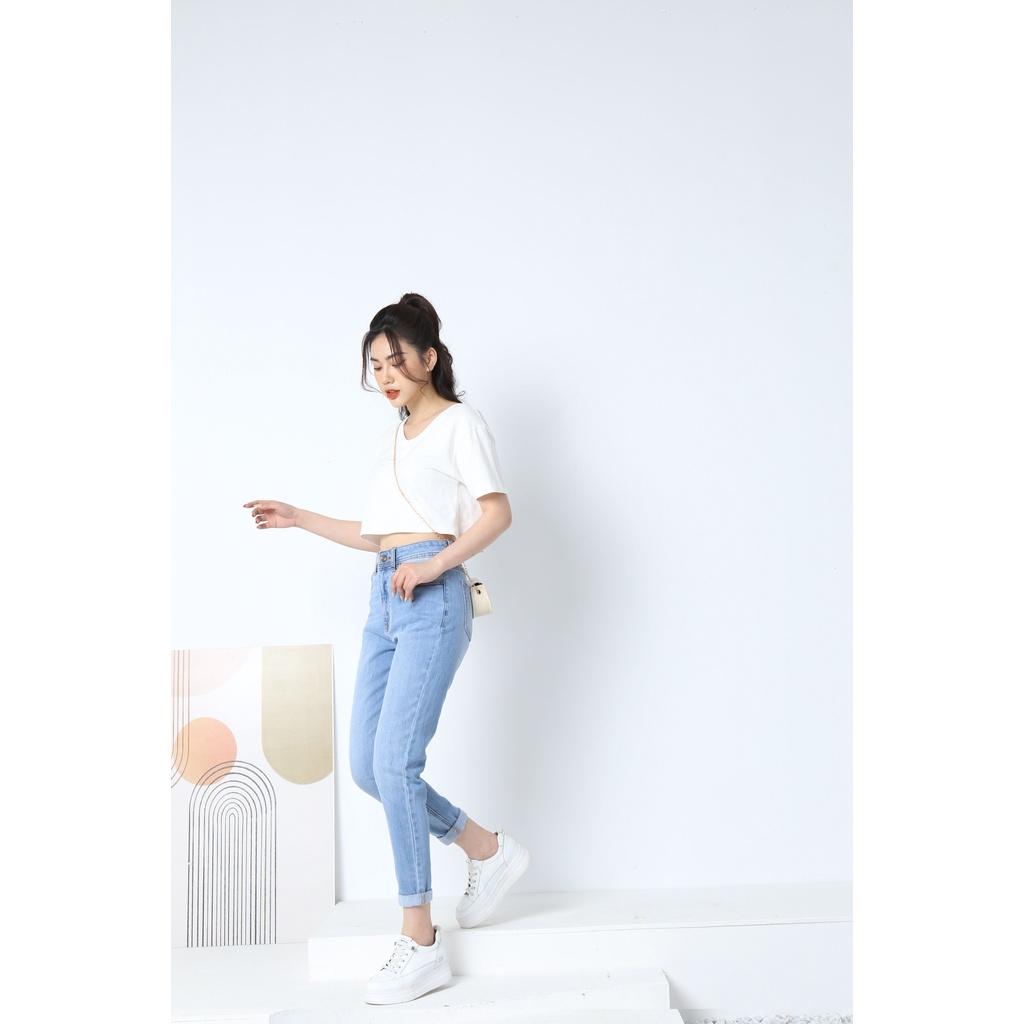 Quần jean nữ boyfriend baggy xước 9 tấc co giãn CT JEANS