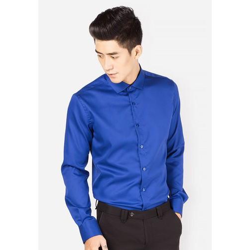 Áo sơ mi nam Xanh Cô Ban  không nhăn, Sơ mi nam trơn dáng ôm Body Hàn quốc