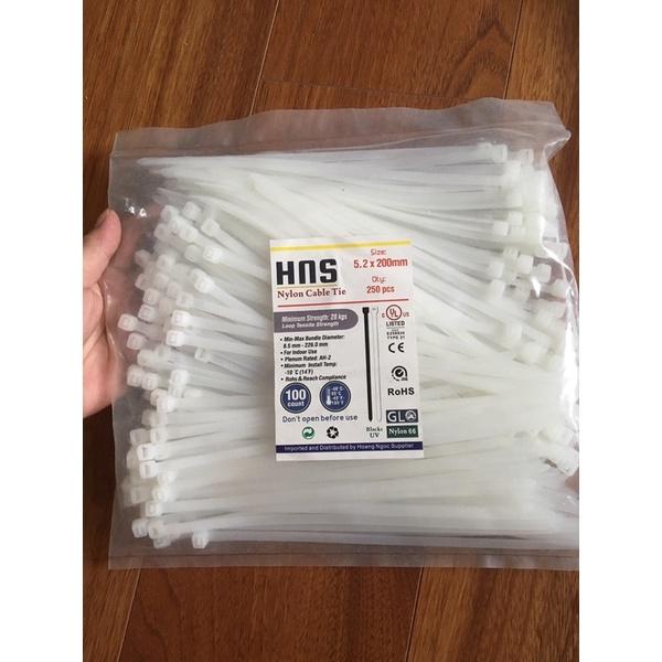 Túi 250 sợi dây rút nhựa, dây thít, Lạt nhựa 20cm  bản to dày