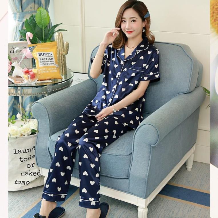 Đồ bộ dài nữ ️ ̀  ̂́ ️ Bộ Pijama lụa đẹp quyến rũ, áo ngắn tay, quần dài, dáng ngọt ngào B56A