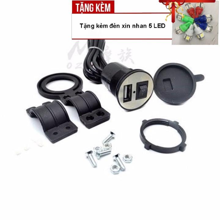 Bộ sạc pin điện thoại gắn trên xe máy, ô tô siêu tiện lợi A222-TK36 - Tặng kèm đèn xi nhan 5 Led