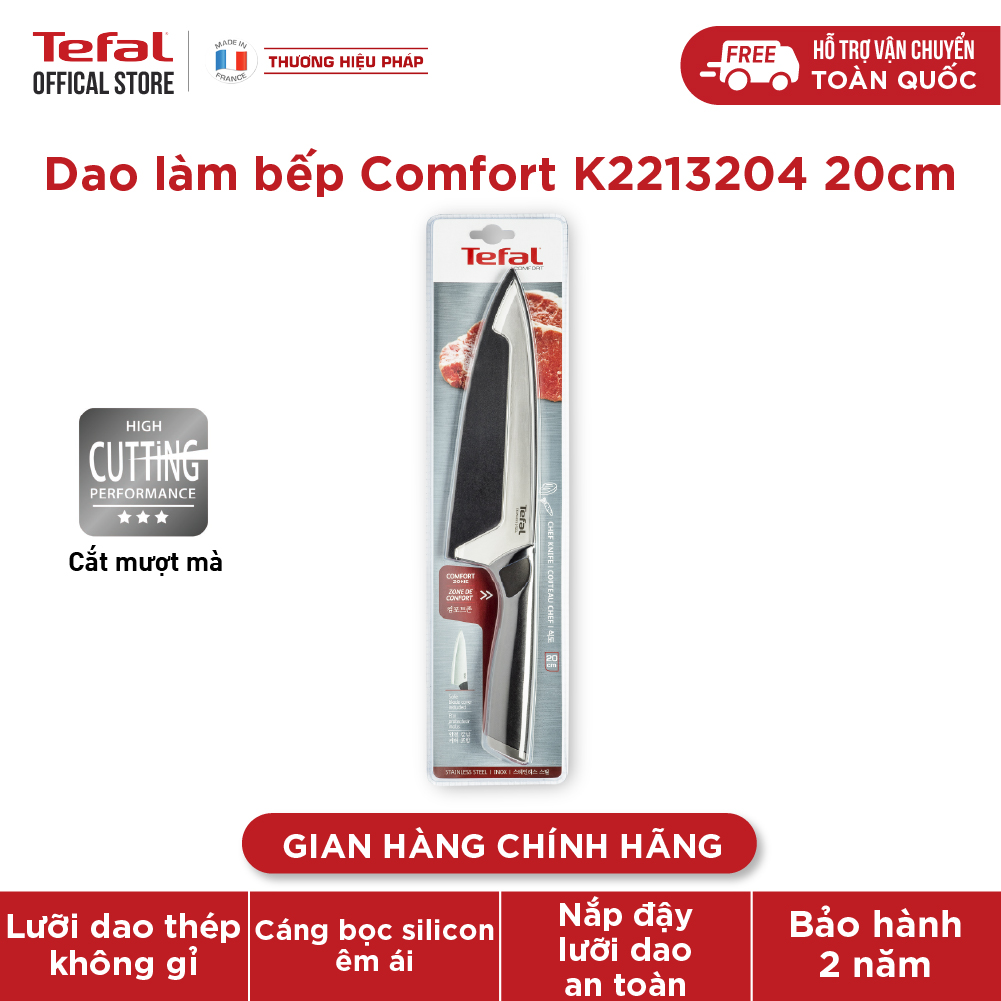 Dao làm bếp Tefal Comfort K2213204 20cm - Hàng chính hãng