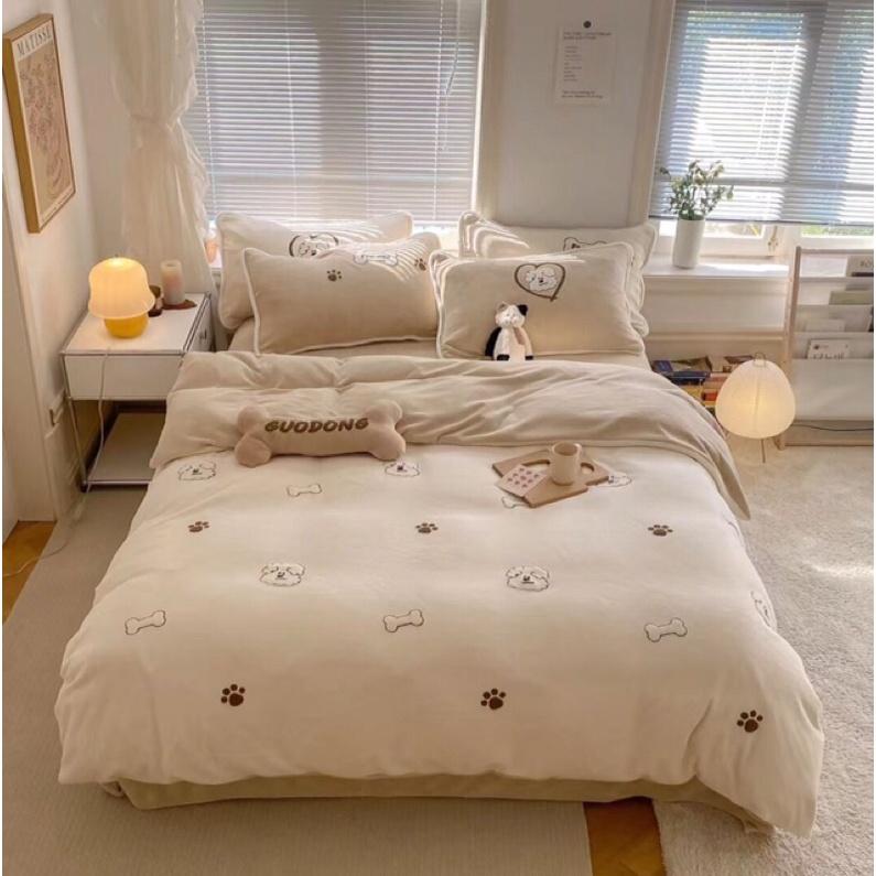 Bộ chăn ga gối nỉ nhung chú chó BoBi 4 món
