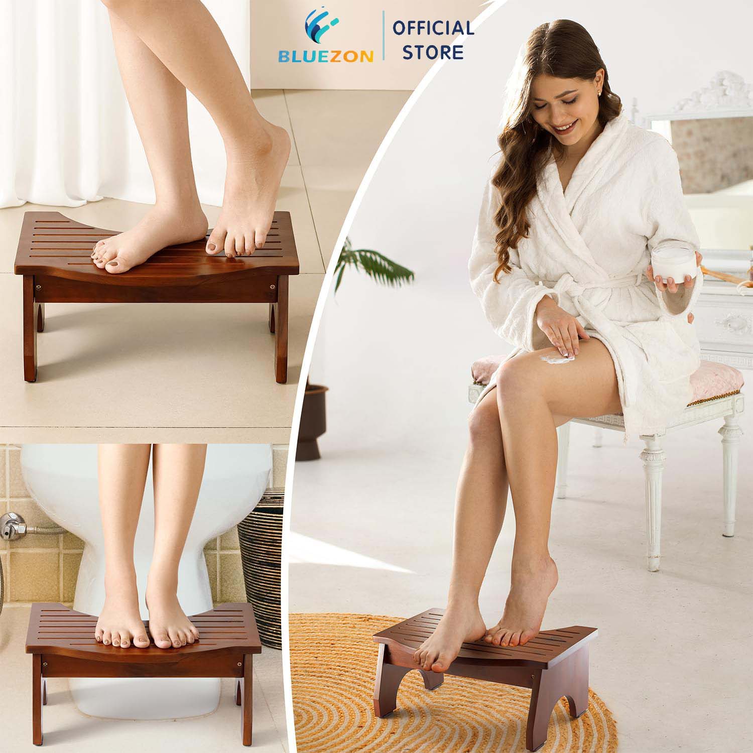 Ghế Kê Chân Toilet BLUEZON, Hỗ Trợ Đi Vệ Sinh, Chống Táo Bón, Ghế Gỗ Kê Chân Chống Trượt