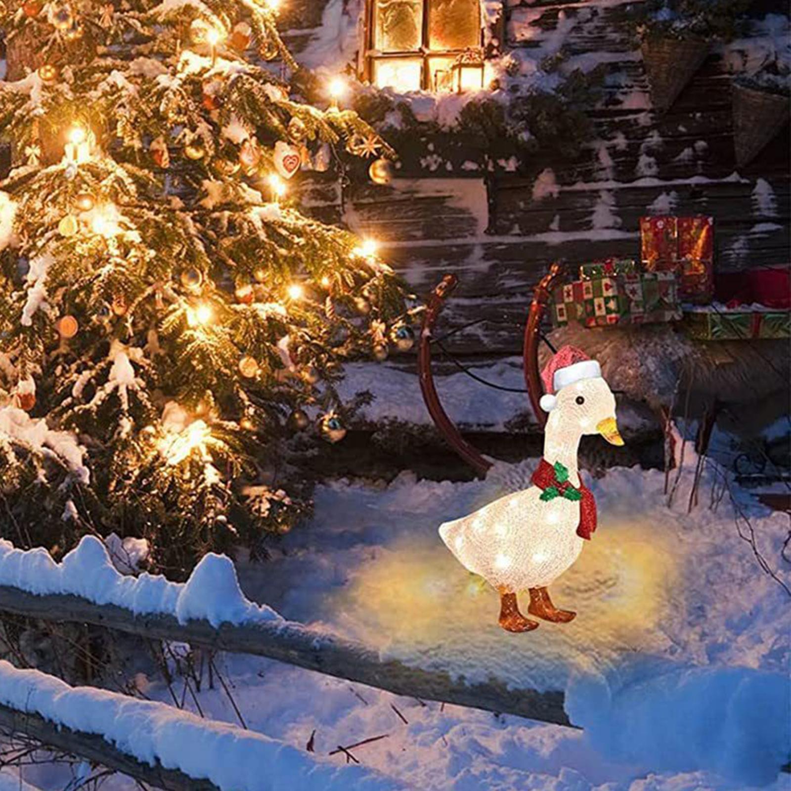 Lighting Duck Statue with Scarf Lifelike Lovely for Christmas Yard Halloween