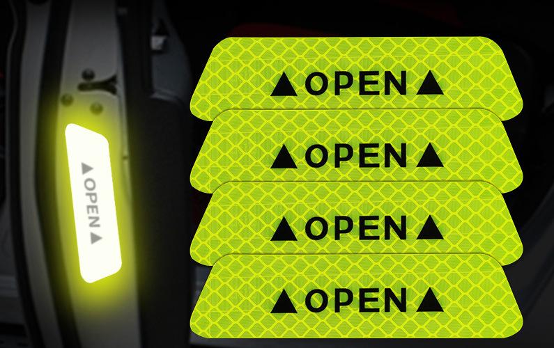 Bộ Decal Phản Quang 4 Miếng OPEN Dán Cửa Xe Cảnh Báo Va Chạm