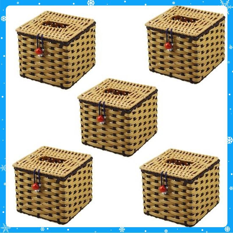 Bộ 5 hộp đựng giấy ăn mây đan thủ công (12 x 12 x 8 cm) - Hàng Chất Lượng