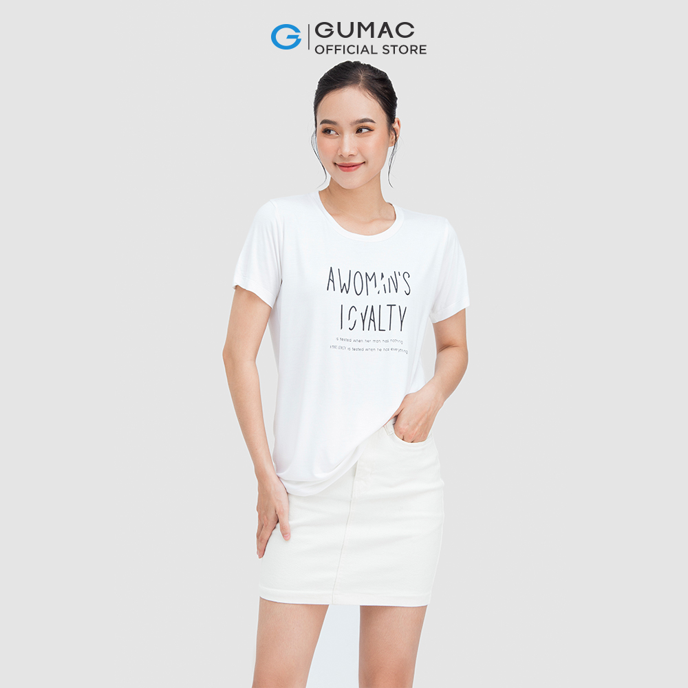 Áo thun nữ GUMAC ATC05001 form cơ bản cổ tròn in chữ cá tính