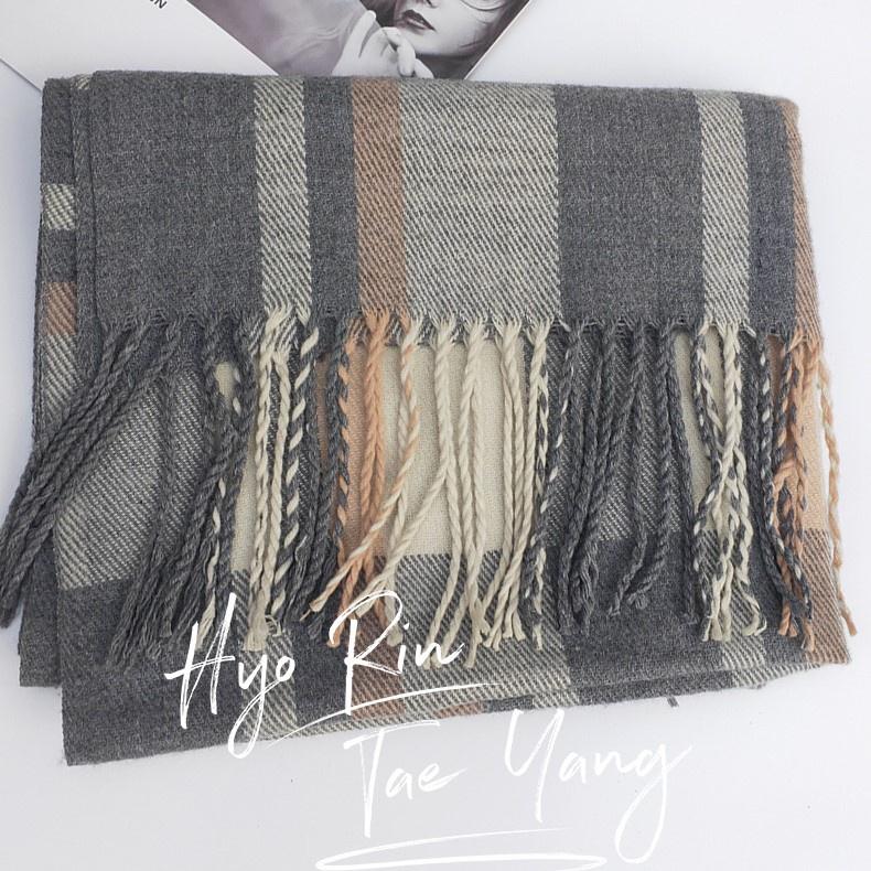 Khăn quàng cổ len dệt kim, tua rua phối màu phong cách Hàn Quốc cho nữ mềm mịn và ấm áp
