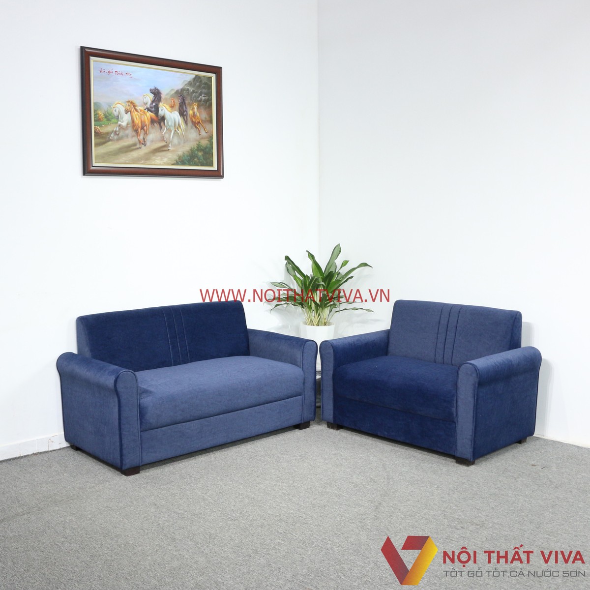 Bộ Sofa Góc Bọc Nhung Màu Xanh Dương Đẹp Hiện Đại Giá Rẻ