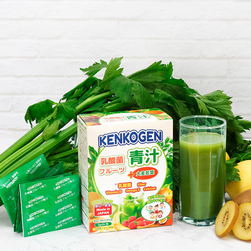 Bột mầm lúa mạch non Aojiru Kenkogen trái cây lợi khuẩn, chất xơ, Omega 3, Canxi D, Vit C