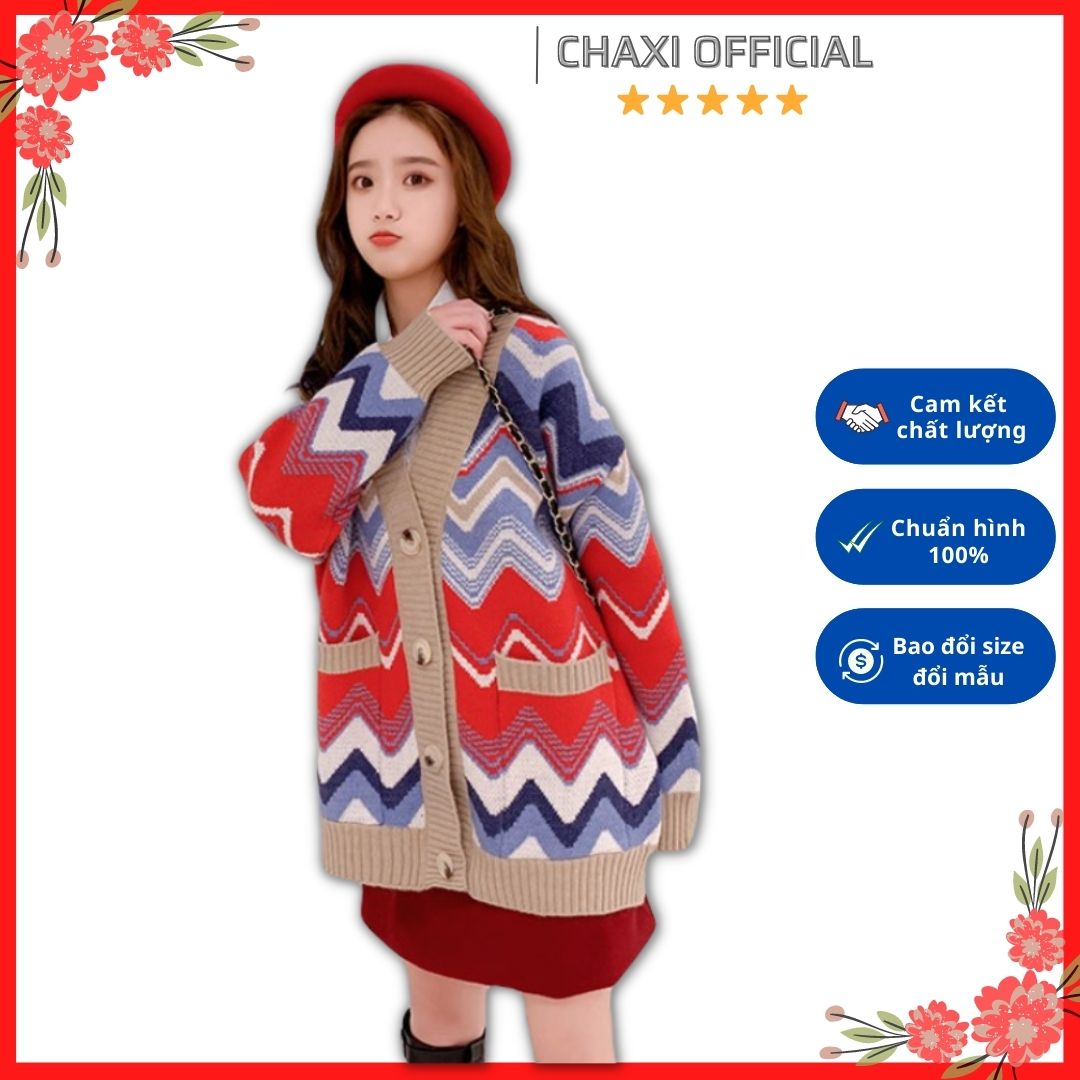 Áo khoác len cardigan gợn sóng màu phom dài rộng kiểu Hàn ulzzang - DL01199