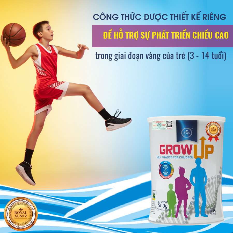 Sữa Bột Hoàng Gia Úc GROW UP MILK POWDER Hỗ Trợ Phát Triển Chiều Cao Cho Trẻ Từ 3-14 Tuổi 500g