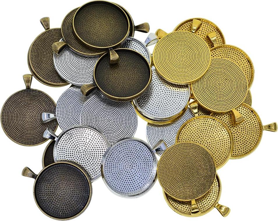 50 Cái Trống Tròn Viền Khay Căn Cứ 30 Mm Cabochon Mặt Dây Chuyền Trang Sức