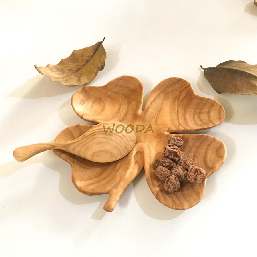 Khay Gỗ Cỏ Bốn Lá - Khay Gỗ Đựng Thức Ăn, Decor - Size 20.5x20.5cm