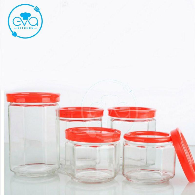 Bộ 5 Hũ Thuỷ Tinh Đựng Gia Vị Nắp Kín Octagonal Sealed