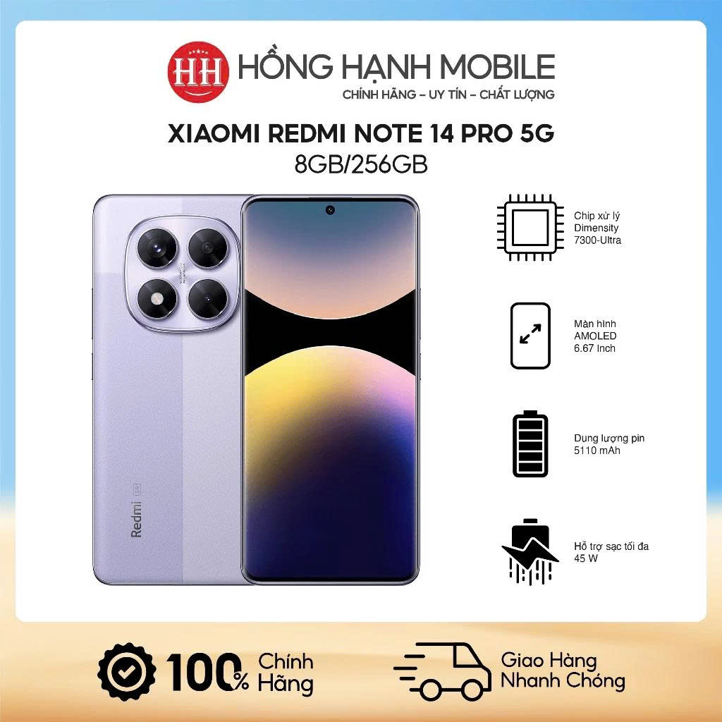 Điện Thoại Xiaomi Redmi Note 14 Pro 5G 8GB/256GB - Hàng Chính Hãng