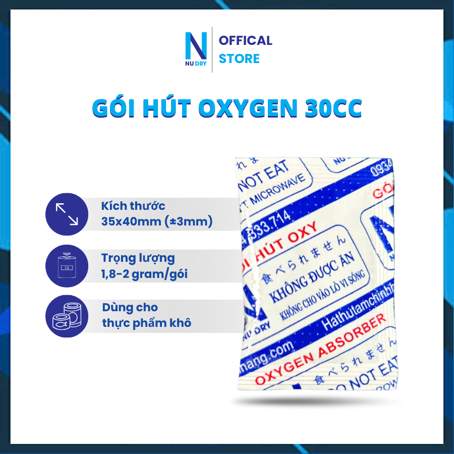 Gói hút ẩm Thực phẩm Oxygen 30cc  NU DRY  (  Hàng Chính Hãng ) dùng cho Bánh Trung Thu,các loại bánh, cá khô